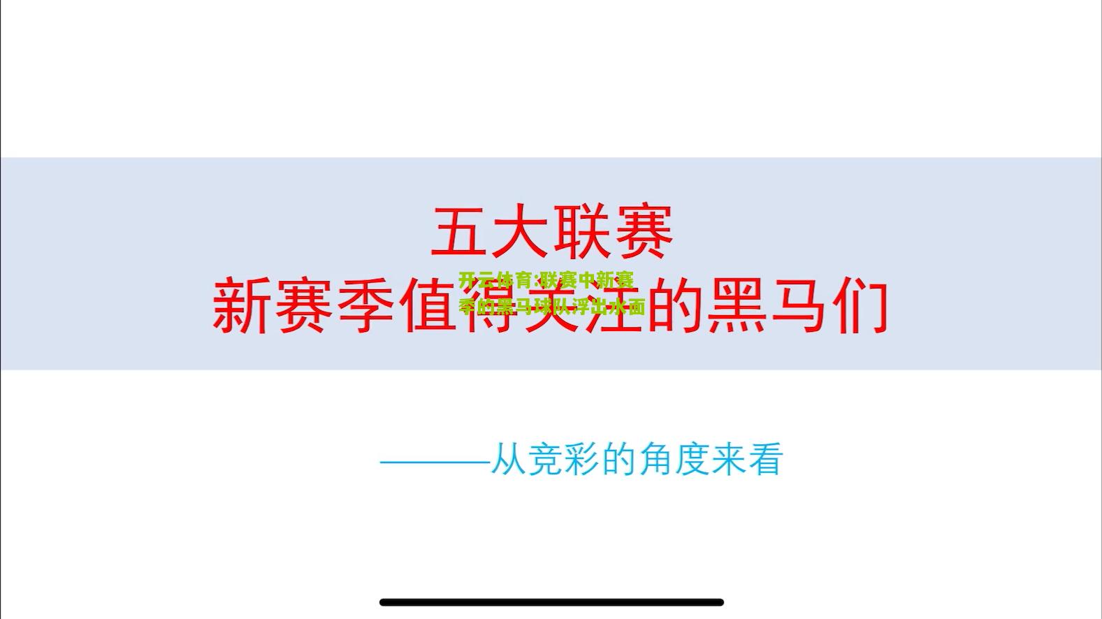 开云体育:联赛中新赛季的黑马球队浮出水面